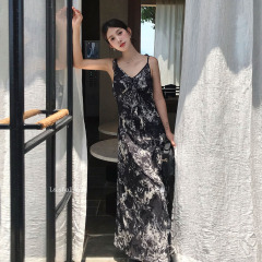 LS述致 2025早秋新款个性优雅印花无袖吊带长款连衣裙女装 61128#