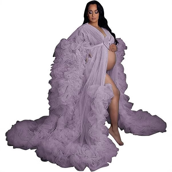 2025 cross-border foreign trade hot new pregnant women mesh skirt photo dress deep V perspective outer wear multi-color can do