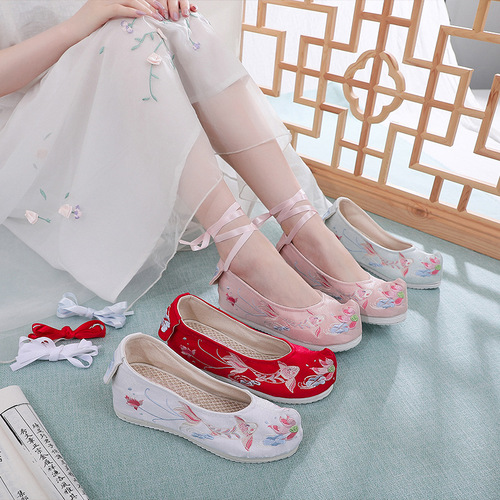 hanfu shoes increased female view within the assembly shoes embroidered shoes become warped head bow national wind cloth shoes