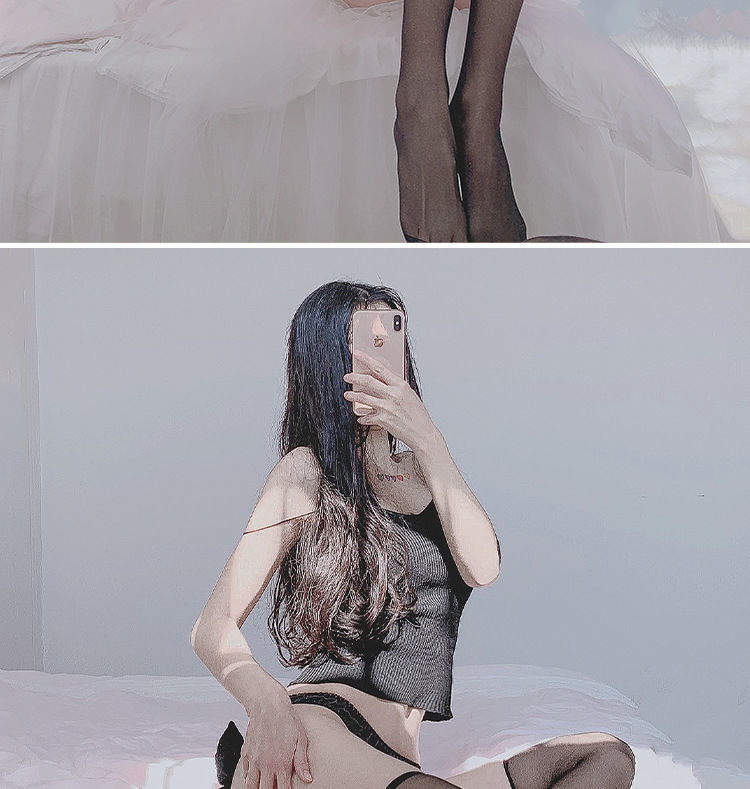 丝袜黑色ins破洞半截网纱花边长筒过膝甜美可爱包芯丝大腿袜详情16