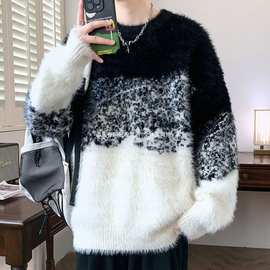 秋冬渐变色新款港风圆领毛衣男针织衫青少年保暖线衣其他品牌套头