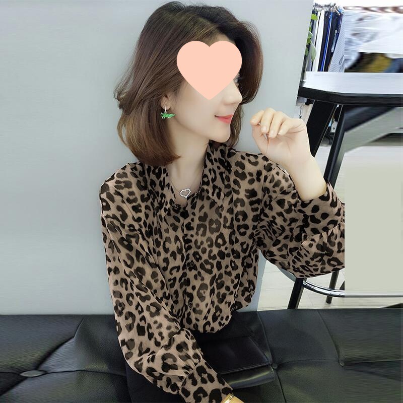 Leopard Print Chiffon Shirt European Station Spring and Autumn New Women's Base Shirt for Middle-Aged and Elderly Women
