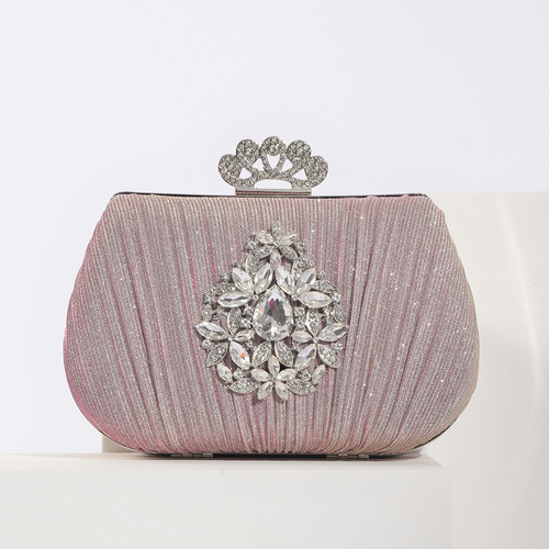 European and American fashion handheld dinner bag pleated wedding party shoulder bag diamond diamond flower retro ladies clutch bag