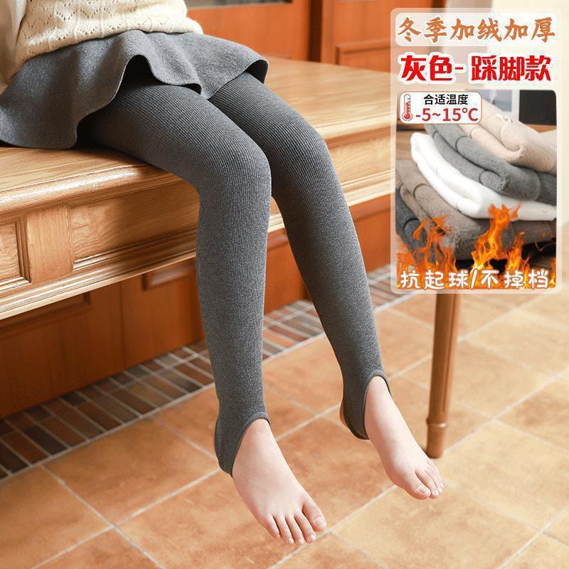 女童打底裤冬季加绒加厚保暖竖条纹打底裤九分踩脚儿童连裤袜批发|undefined
