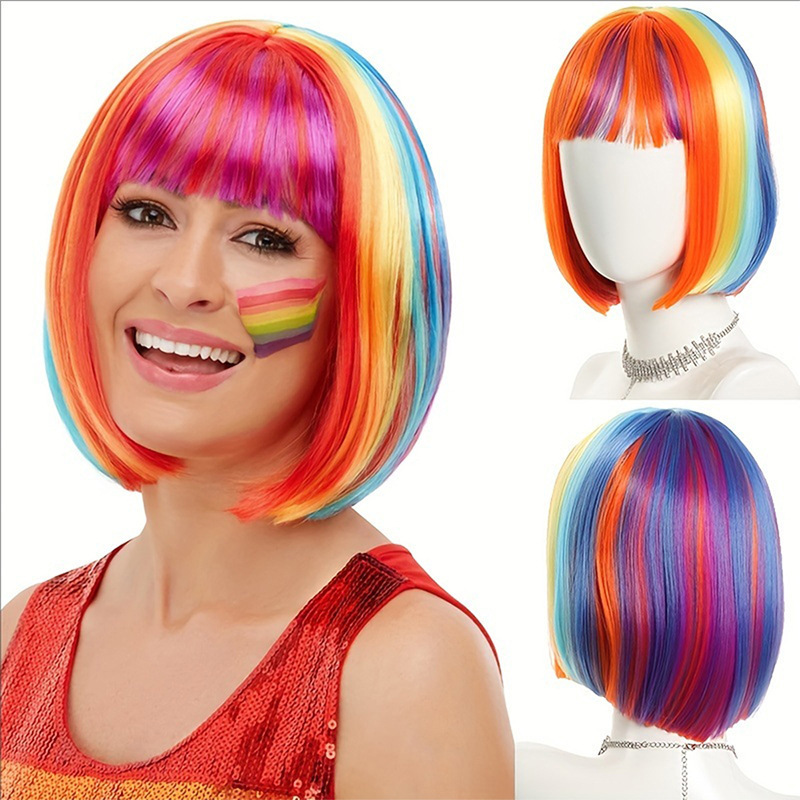 2024 ladies new rainbow wig colorful cartoon bobo head cosplay factory direct in stock wholesale generation