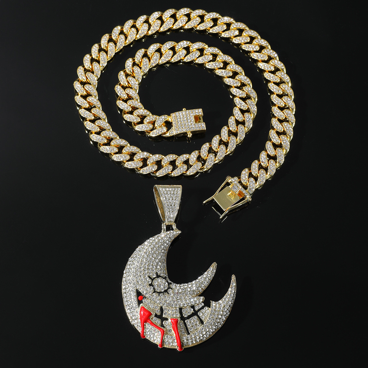 Hip Hop Luna Aleación Enchapado Embutido Diamantes De Imitación Hombres Collar Colgante Collar Colgante display picture 5