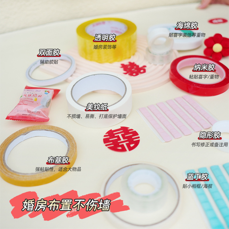 婚房布置无痕胶不伤墙美纹纸双面胶透明胶带高粘度强力纳米双面胶