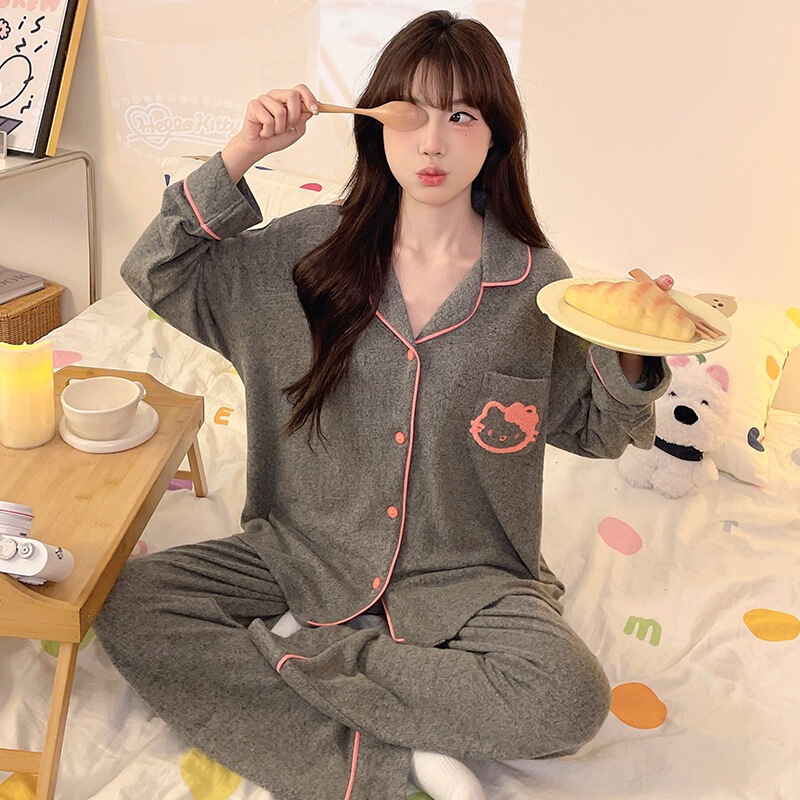 Women's pajamas for spring, autumn, and winter 2026 new style cashmere long-sleeve long-pants sweet and cute home wear two-piece set Women's pajamas for spring, autumn, and winter 2026 new style cashmere long-sleeve long-pants sweet and cute home wear two-piece set