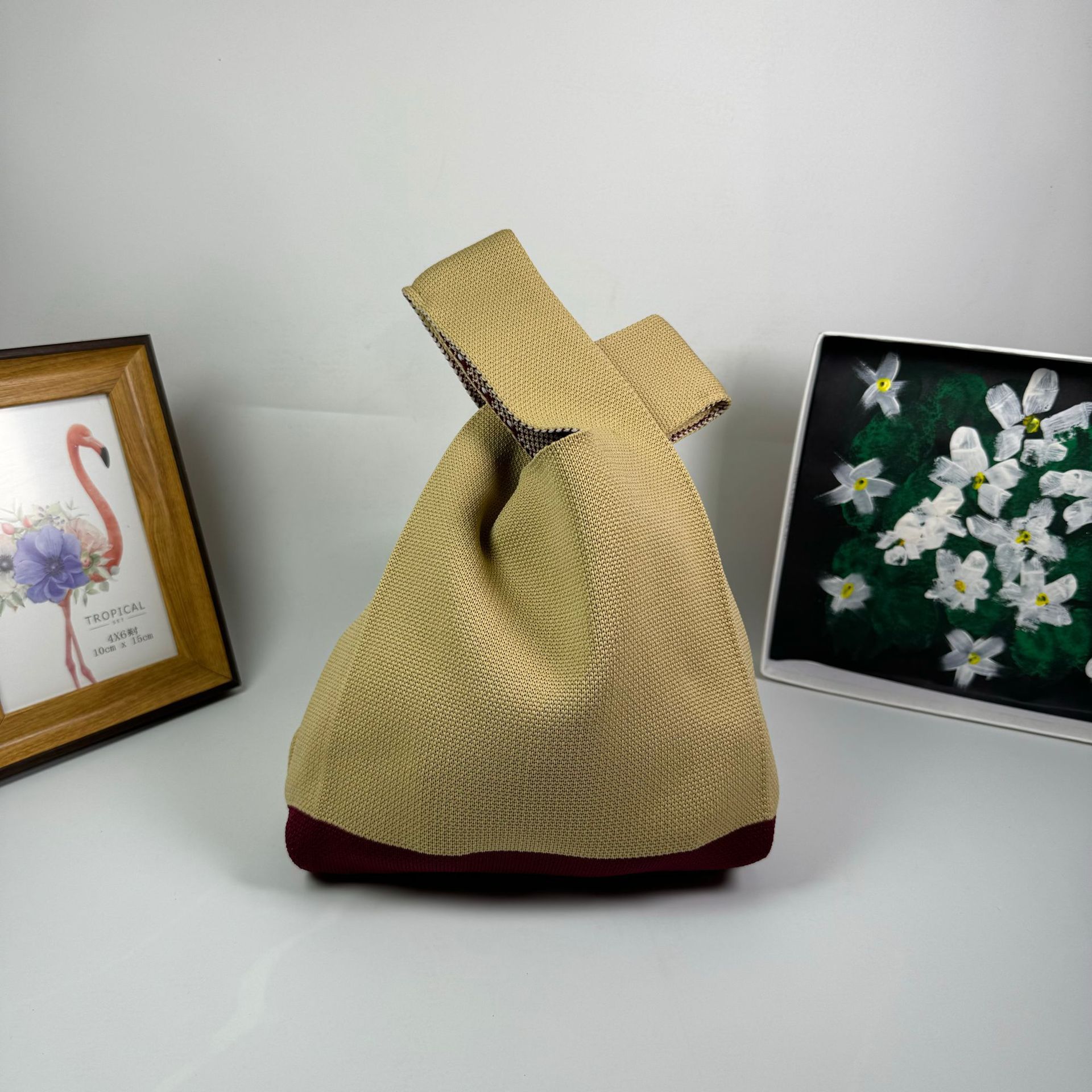 INS bolso de celebridad de Internet bolso de cubo de lana de punto para mujer bolso de mano casual bolso de mano de estilo japonés y coreano bolsa de Almuerzo