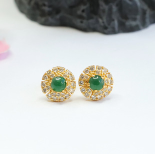 Xinyu S925 Silver Set with Natural Jade Earrings Ice King Green Earrings Earrings Live FC2120702