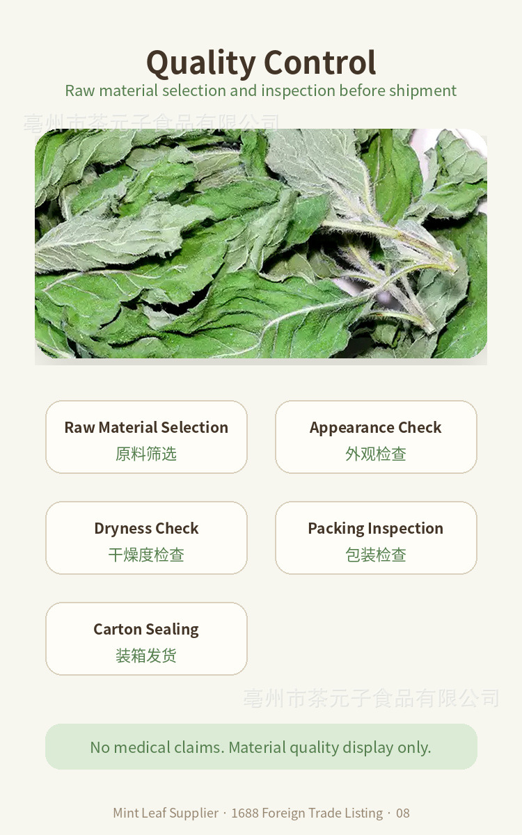 Dried Peppermint Leaf Bo He 薄荷叶 Herbal Tea Ingredient 500g specifications