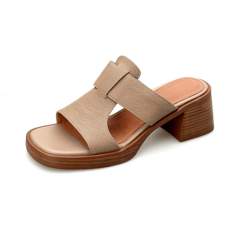 Dép sandal nữ đế dày gót vuông mũi hở 4.5 cm kiểu La Mã — đen