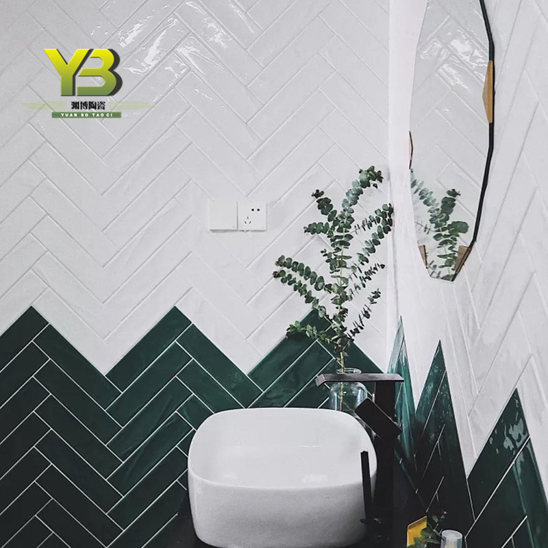 Nordic Dark Green Subway Tile Bathroom Long Solid Color Bump Tile Kitchen Bathroom Toilet Wall Tile 75x300