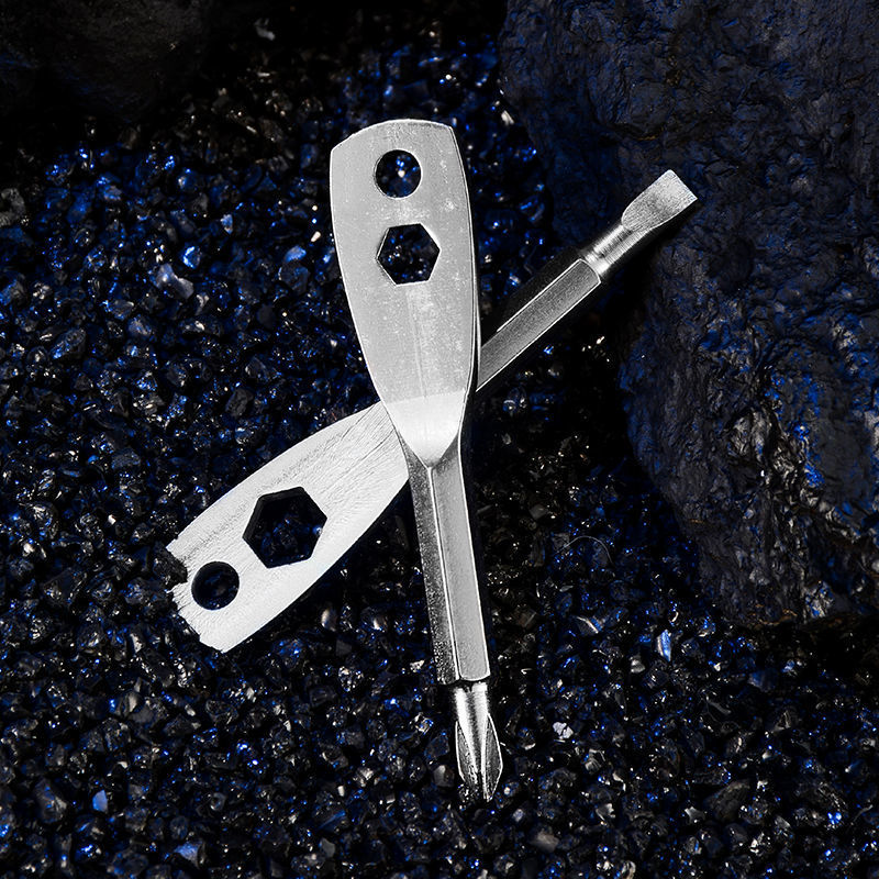 Four Stainless steel outdoors Portable Key buckle Take it with you one word cross multi-function Beer Corkage bolt driver