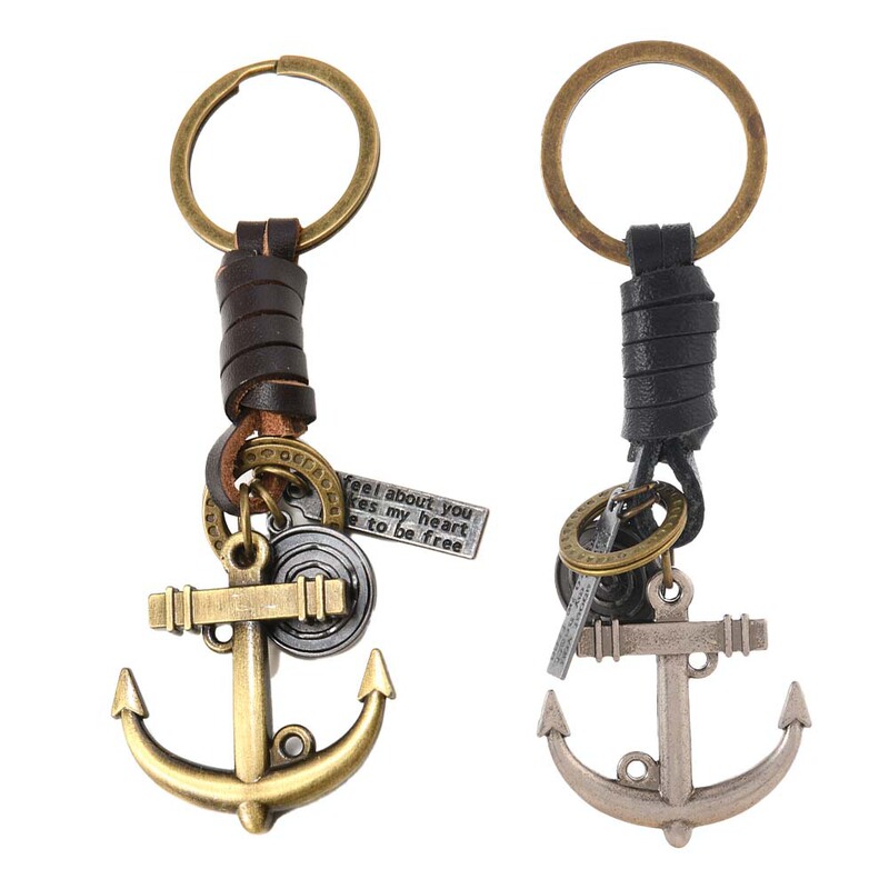 Cross-Border Anchor Keychain Simple Creative Men's and Women's Small Gifts Alloy Bronze Anchor Retro Woven Key Buckle