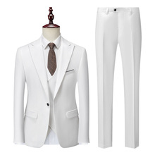 新款外贸男士西服套装男双排扣马甲西服三件套亚马逊大码西装批发