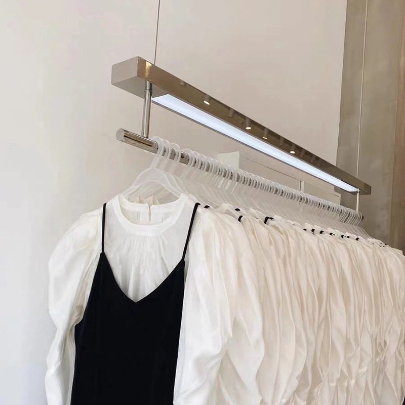 Clothing store display rack hanger ceiling rack hanging clothes rack stainless steel with light women's clothing wall display shelf