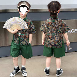 男童夏装套装国风唐装套装2025新款中式男孩夏季薄短袖两件套唐装