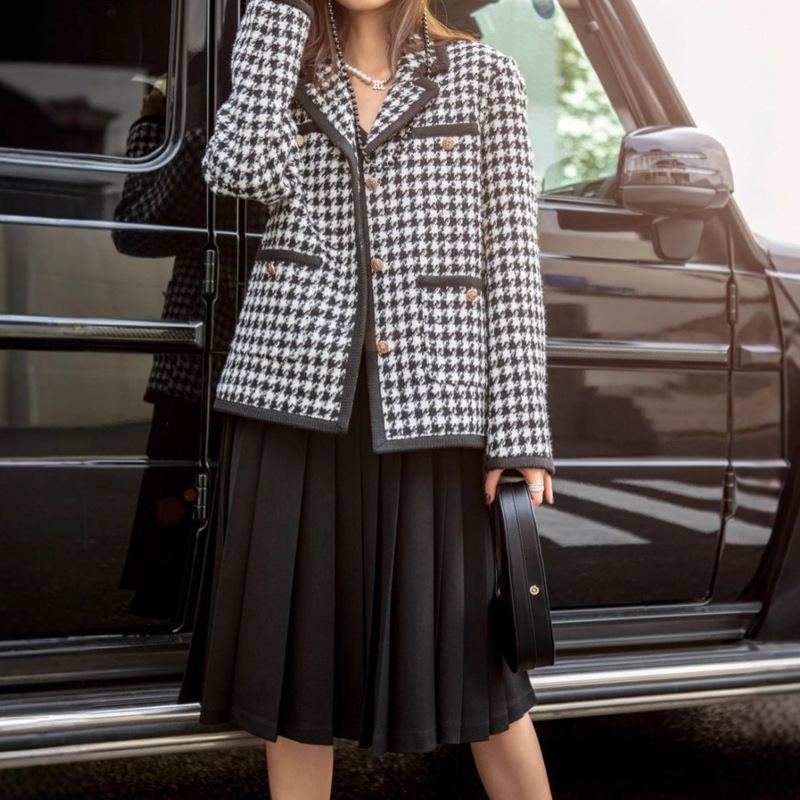 2025 French-Style Elegant Design New Houndstooth Tweed Jacket for Women, Autumn Chanel-Style Blazer