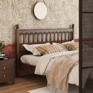 Country American Style Full Solid Wood Bed Modern Simple 1.5m1.8m Double Bed Retro Japanese Style Windsor Bed Homestay Furniture
