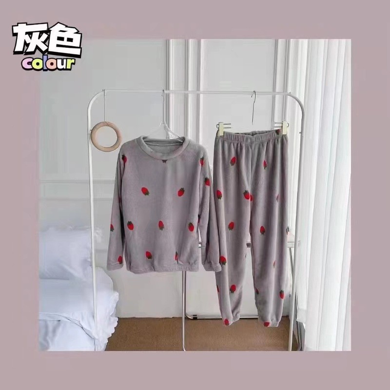 珊瑚绒睡衣女冬天加厚外穿法兰绒家居服宽松长款开衫套装加厚保暖|undefined