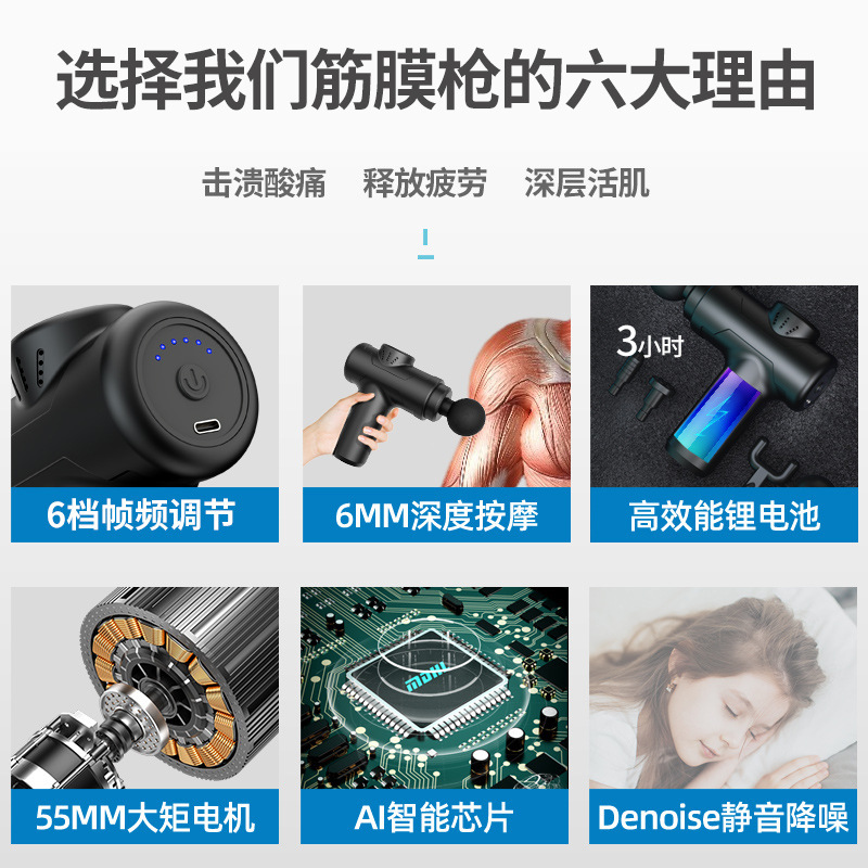 Pistola de fascia transfronteriza Masajeador portátil eléctrico Pistola de fascia de relajación muscular Masajeador de fitness deportivo profesional