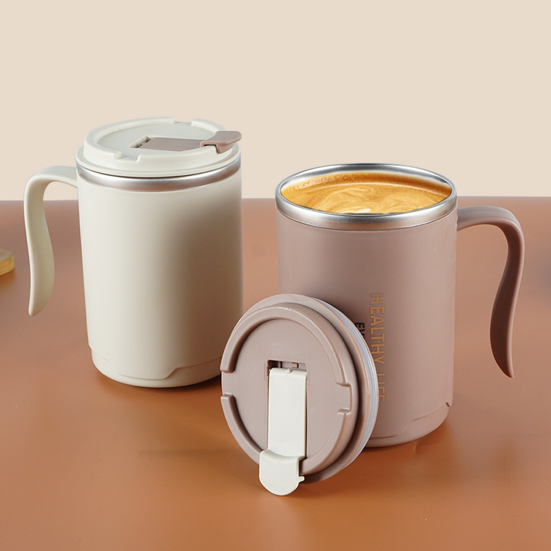 304 taza de acero inoxidable taza de agua de doble capa con tapa Oficina taza de té portátil taza de café de regalo con mango