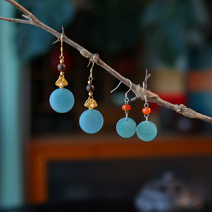S925 Silver Plated Gold Inlaid Natural Blue Water Emerald Earrings Crown No Incident Earrings Simple Natural Women's Earrings