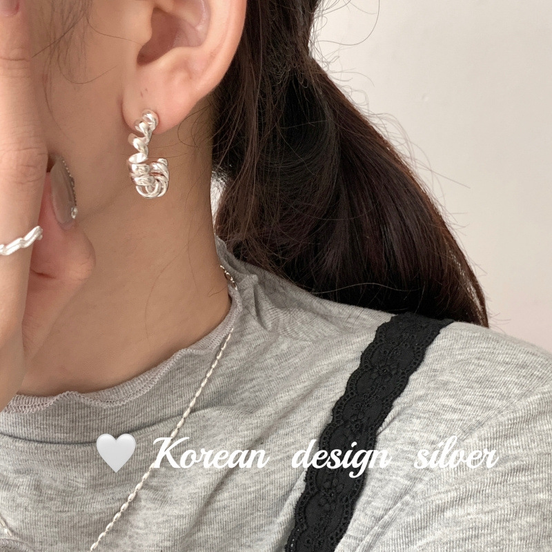 韓國高級感輕奢設計耳飾 S925純銀纏繞珠子大耳環重工耳釘女ins風