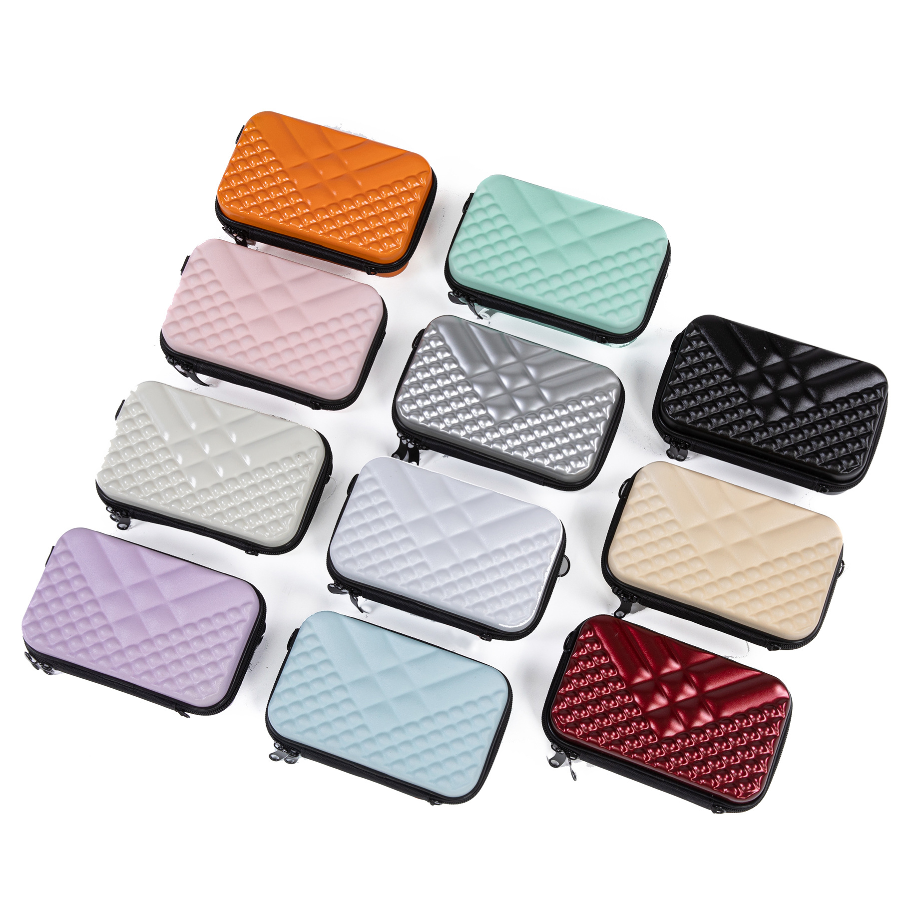 2025新款7寸硬壳化妆包V菱形多功能时尚女包跨境单肩斜挎包大容量