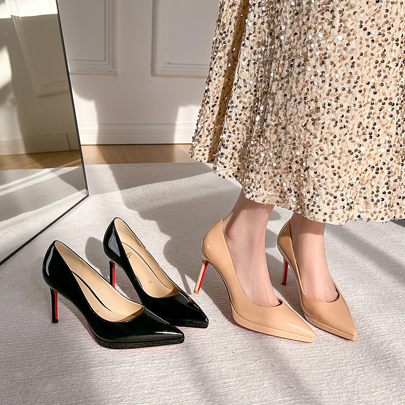 24D12 Waterproof Platform High-Heeled Shoes for Women, High-End French Fashion Stiletto Heels, Elegant and Not Tiring, Nude Red-Soled Shoes