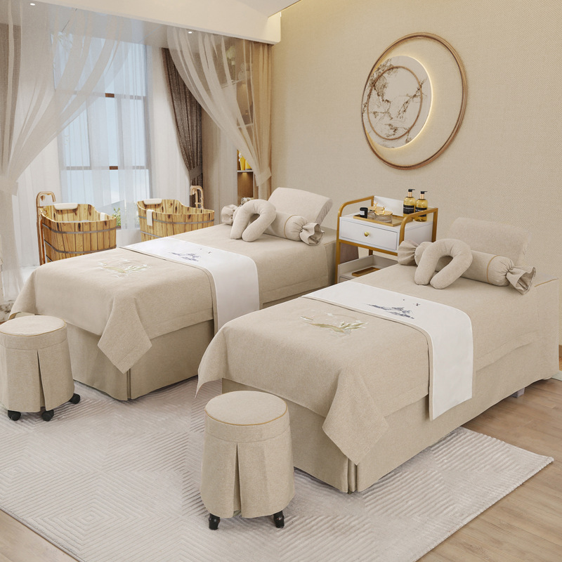 High-end cotton-linen beauty bedspread four-piece set, dedicated to beauty salon, shampoo bed cover, massage therapy bed cover wholesale