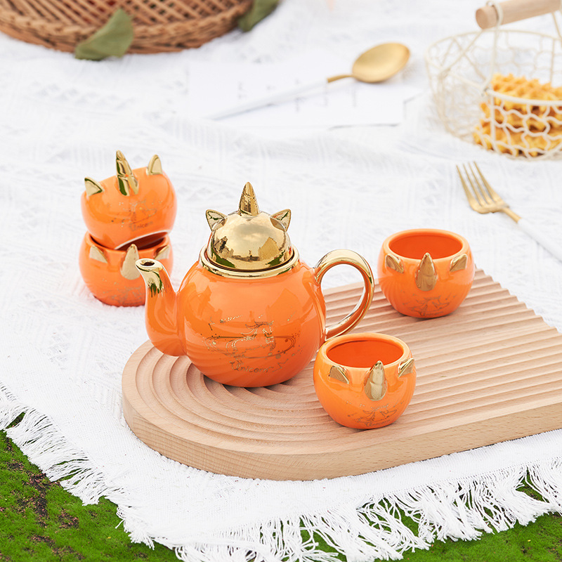Luz nórdica de lujo flor y hierba tetera traje lindo unicornio tetera taza de té de cerámica con regalo de mano entrega de una sola pieza