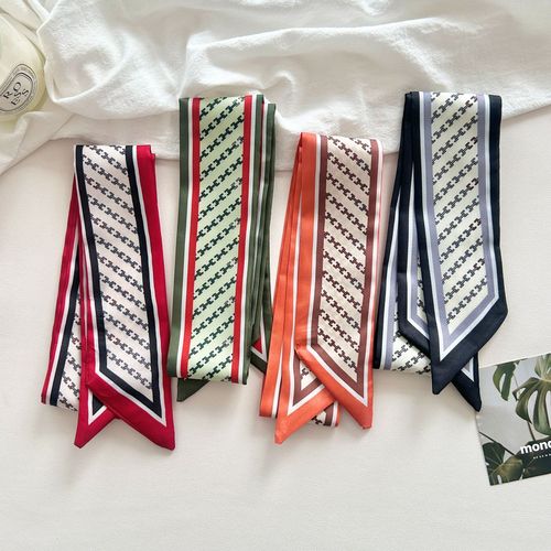 French vintage chain scarf with narrow pointed long strip flowing ribbon, versatile and elegant, suitable for hair ties, bags, and neckerchiefs