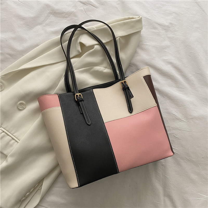 Bolso de mujer de colores pastel con diseño de mezcla de moda 2025, bolso de hombro casual de PU suave, bolso de mano sencillo y elegante.
