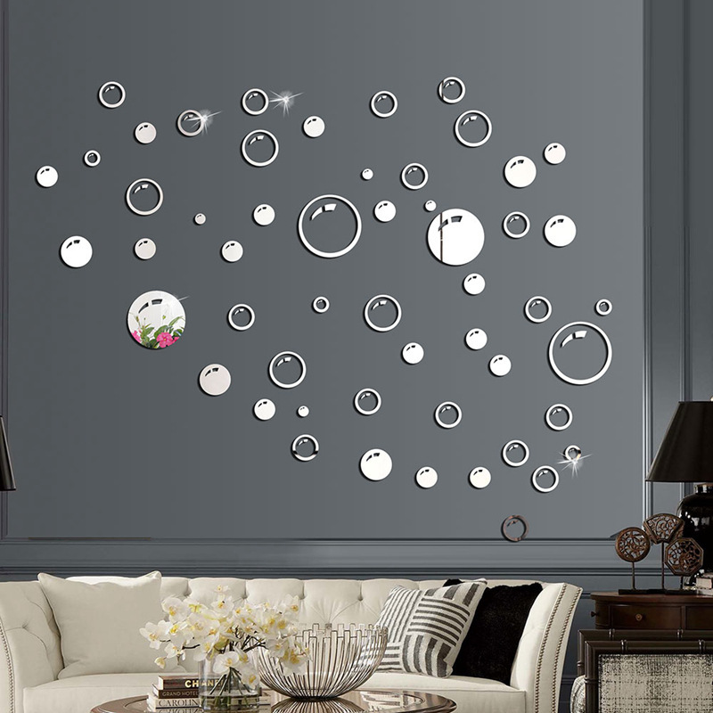 58 DIY Circles Bubble Wall Bathroom Sink Home Decoration 3D Acrylic Mirror Stickers_voghion.com