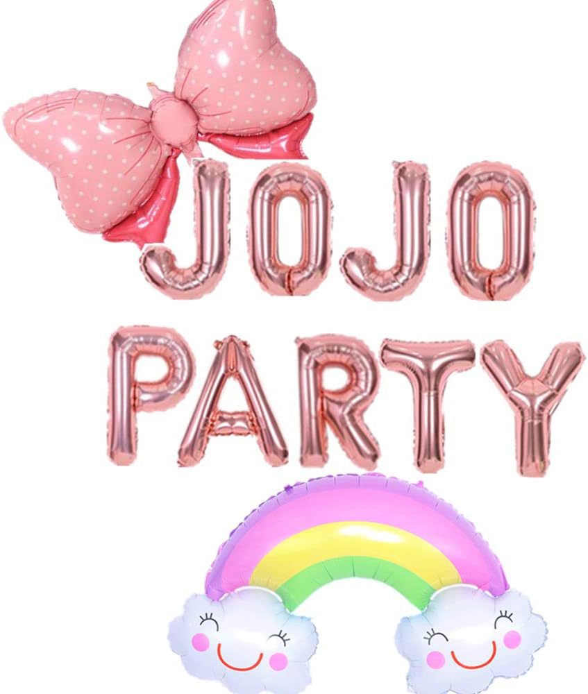 JOJO PARTY玫瑰金气球儿童生日派对彩虹蝴蝶结气球装饰