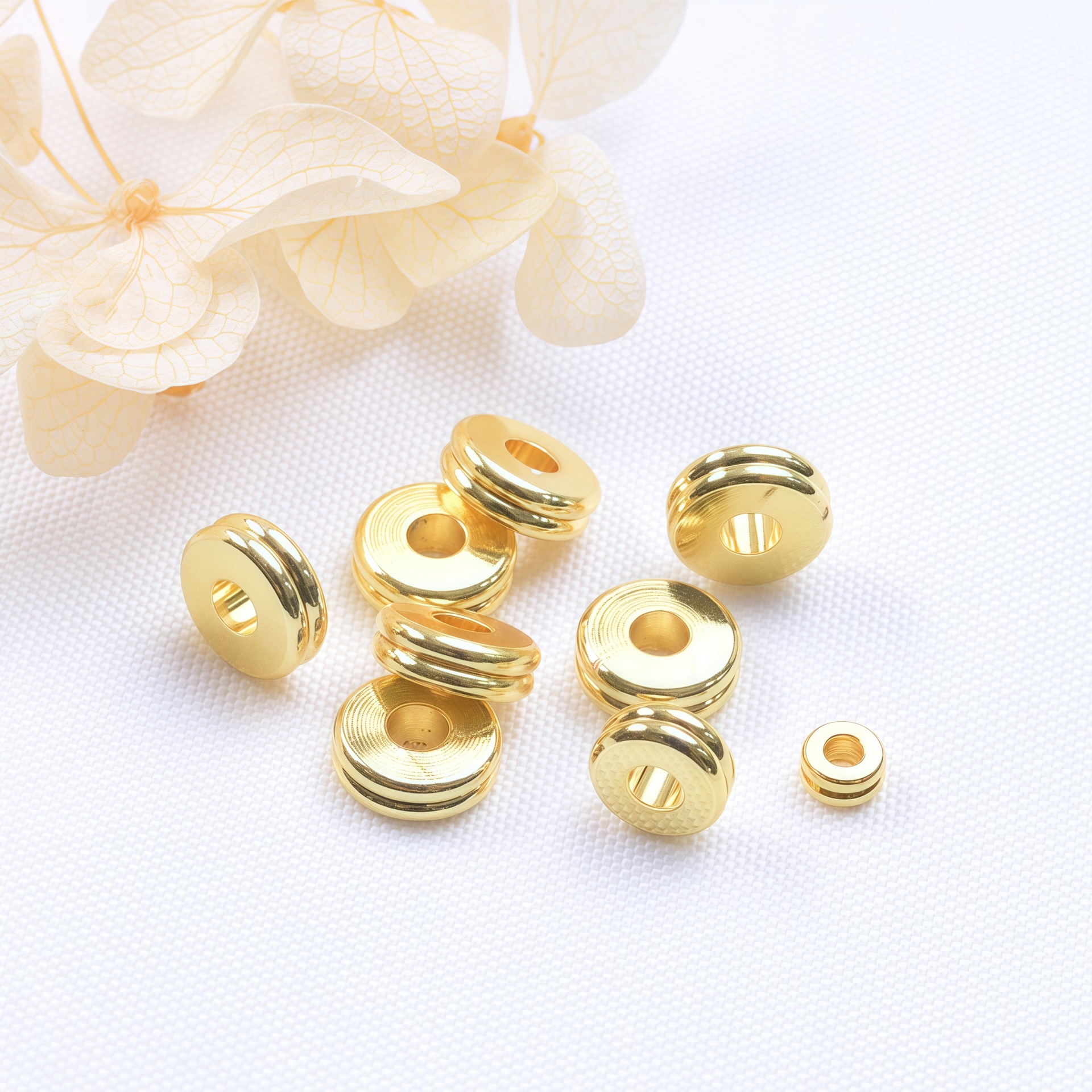 保色18K包金4mm6mm圆形双层散珠隔片DIY手工手串串珠饰品配件材料