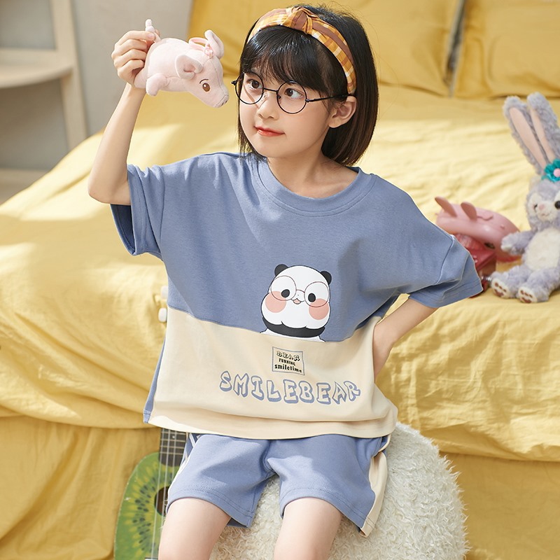 Meng Yu summer pure cotton girl children Pyjamas Short sleeved shorts lovely Cotton Cartoon Home Furnishings Children's clothing