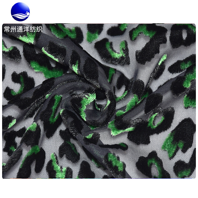 2021厂家供应 供应 豹纹圆点丝绒烂花 染色烧花锦粘绒 时装丝绒