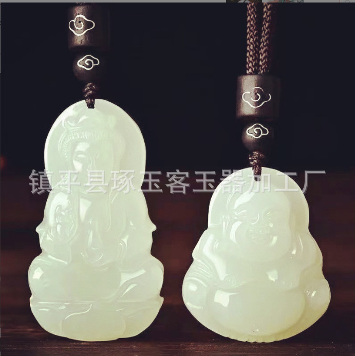 Natural Afghan Jade Guanyin Jade Buddha Pendant Men's and Women's Couple Blue and White Jade Guanyin Necklace Jade jade pendant wholesale Natural Afghan Jade Guanyin Jade Buddha Pendant Men's and Women's Couple Blue and White Jade Guanyin Necklace Jade jade pendant wholesale