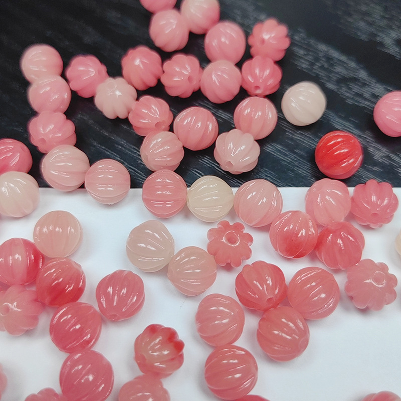 Coral Shell Powder Embossed 8mm Pumpkin Beads Antique Beads Multicolor DIY Handmade Jewelry Bracelet Necklace Earrings Accessories