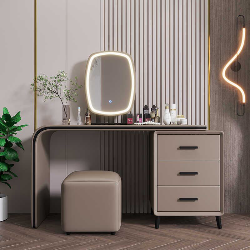 Italian Light Luxury Solid Wood Dressing Table Simple Modern Leather Soft White Cream Style Dressing Table with Light Dressing Table
