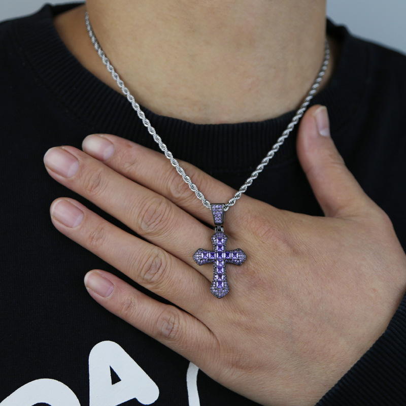 Holiday Occasion Copper Material Hip-hop Punk Cross Copper Inlay Zircon Men's Pendant Necklace