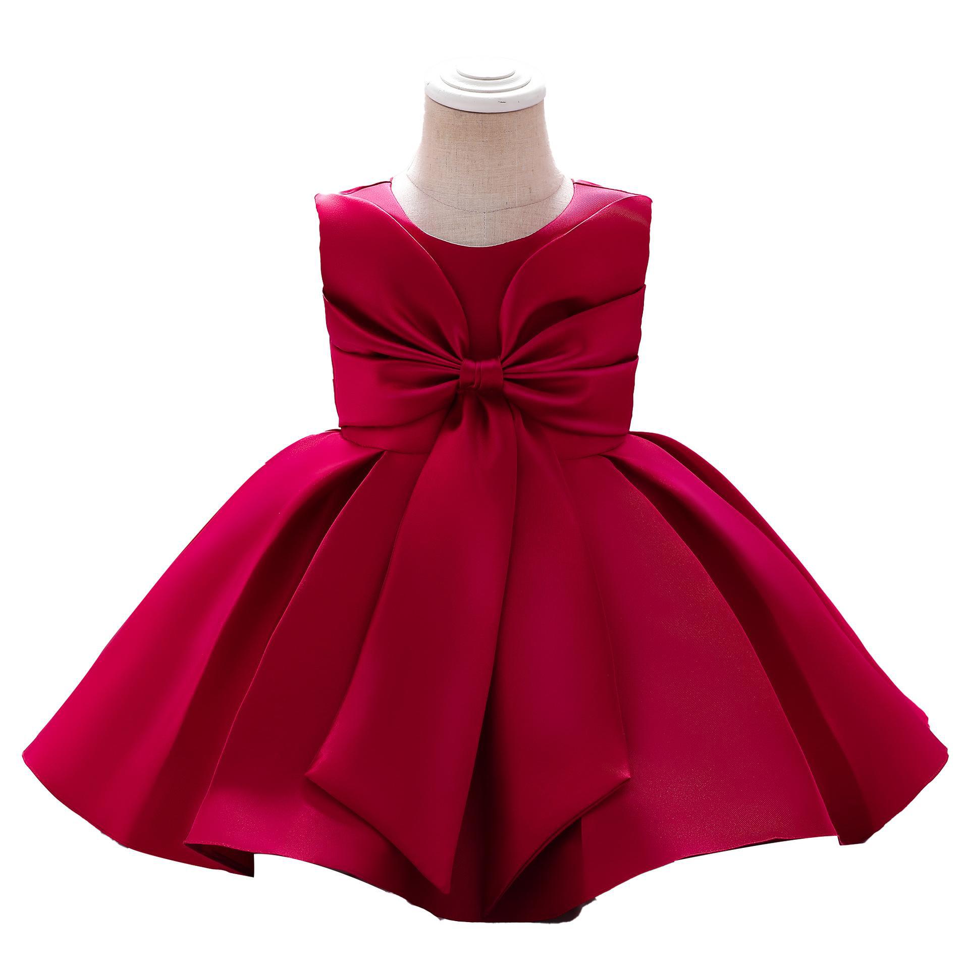 Vestido de un año de la nueva niña Vestido de princesa vestido de sarga de satén grueso arco infantil Semana de captura