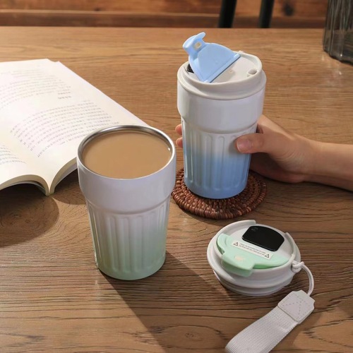 New Style Pleasure Striped Coffee Cup High Quality Gradient 304 Stainless Steel Insulated Cup Portable Car Water Cup Wholesale