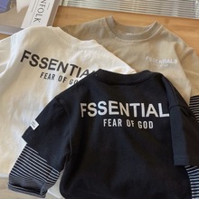 男童纯棉假两件T恤2025新款儿童春秋季打底衫小童宝宝长袖上衣潮T