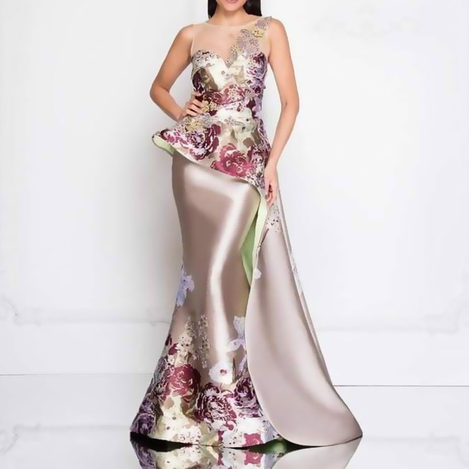 New dress in spring 2020 Amazon European and American women's banquet women's temperament annual meeting 3D printed embroidered dress