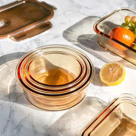 琥珀色高硼硅玻璃耐热饭盒微波炉礼品套装保鲜碗密封保鲜饭盒礼盒