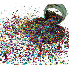 厂家供PET金葱粉 镭射彩色混大小圆形亮片 美甲化妆圣诞礼品装饰